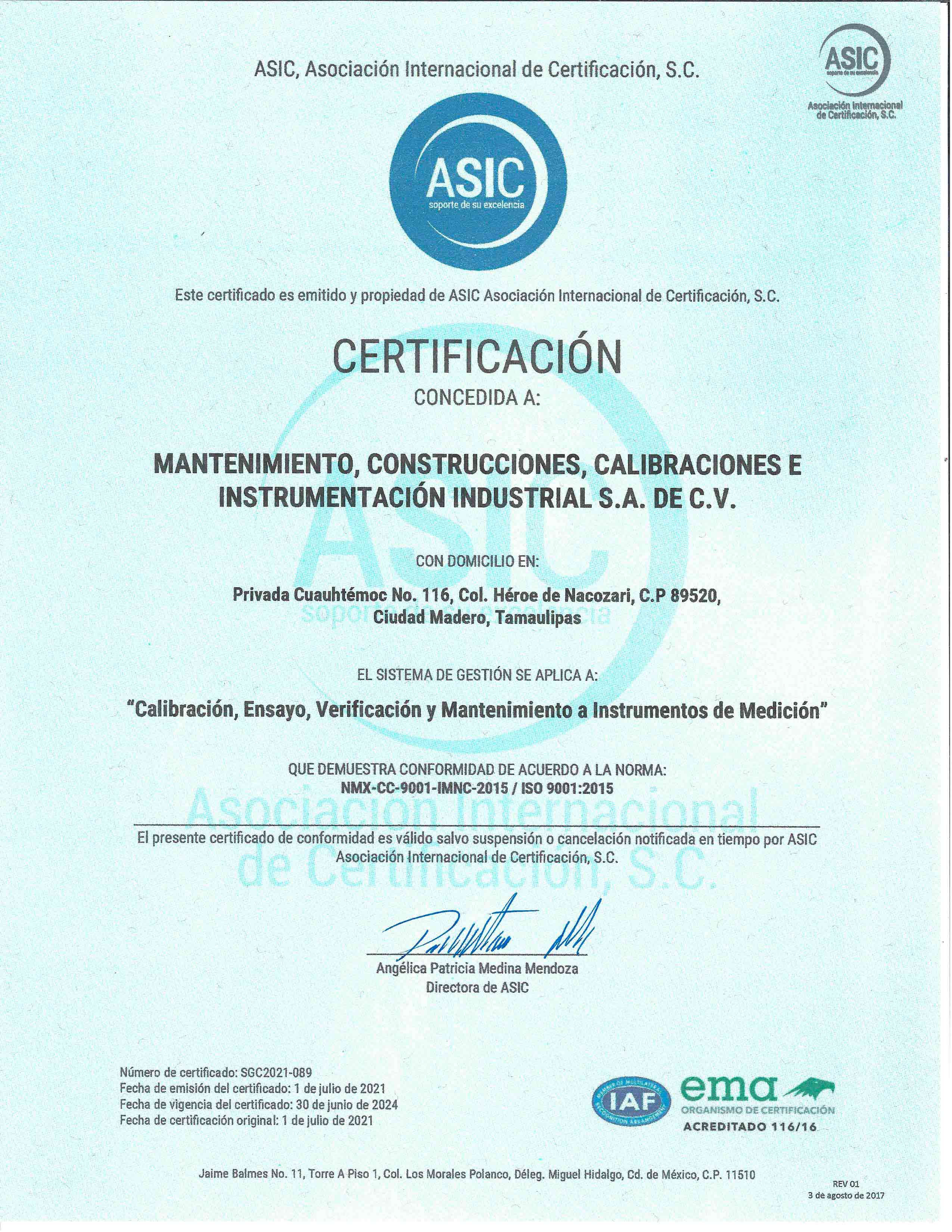 Certificados de Calidad MCCII